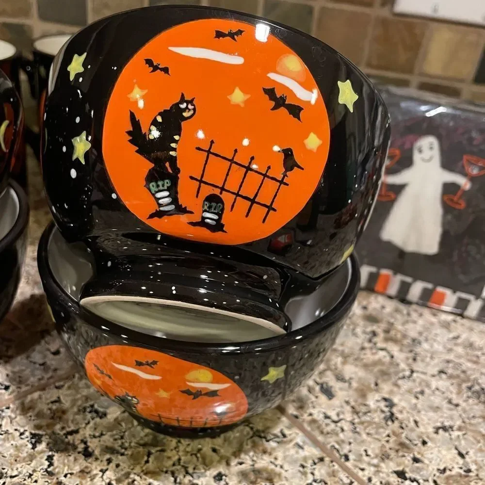 Certified International Halloween Vintage Bowls and Mug Set of 8!!